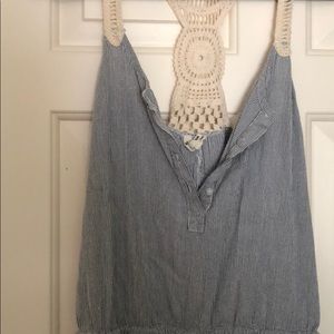 Free People Blue White & Knit Romper